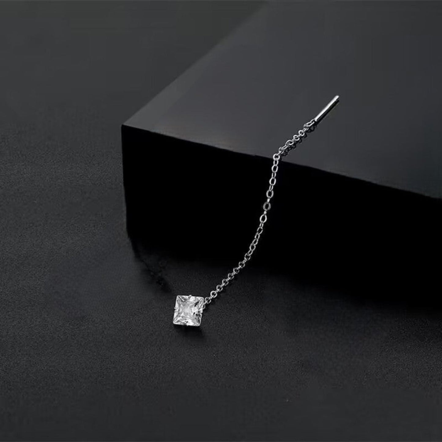 Silver Square Crystal Drop Earrings JLT13813