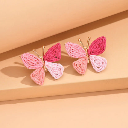 Pink Woven Raffia Butterfly Earrings JLT13814