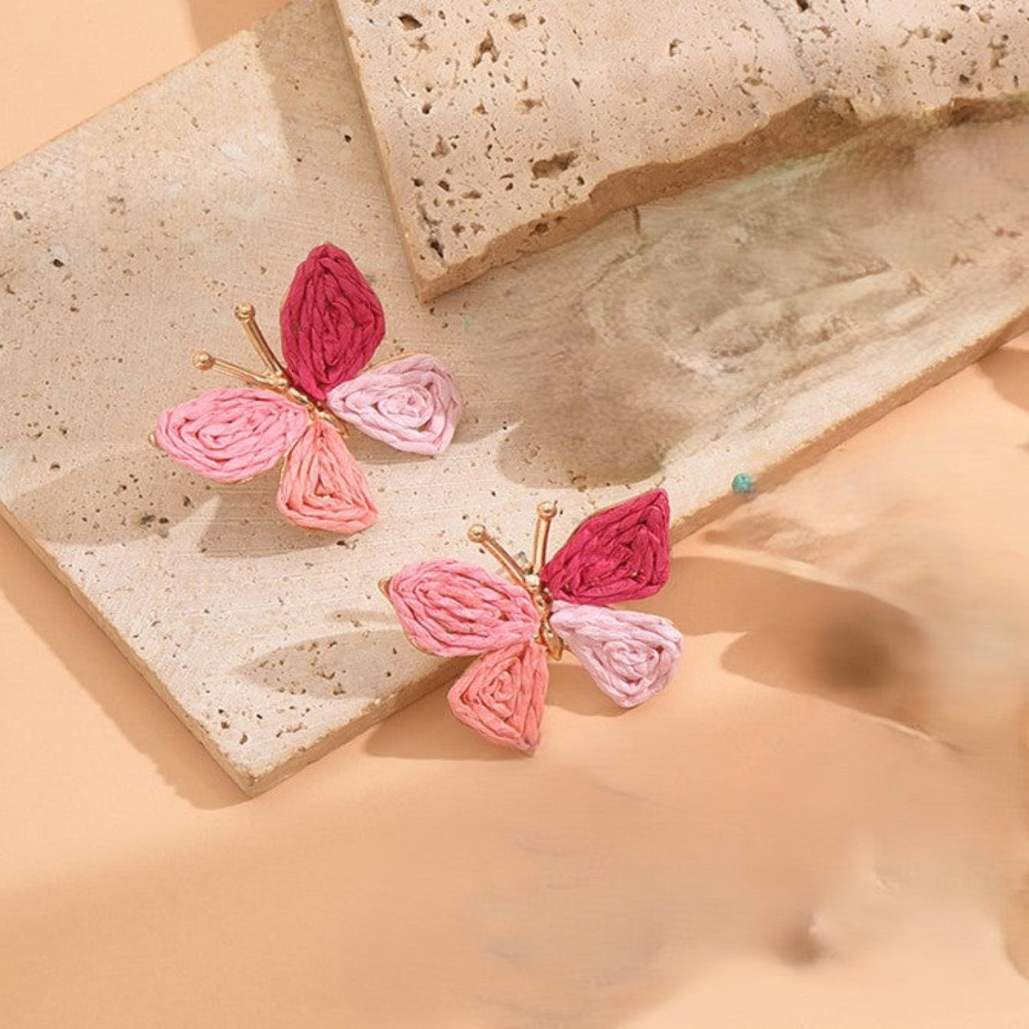 Pink Woven Raffia Butterfly Earrings JLT13814