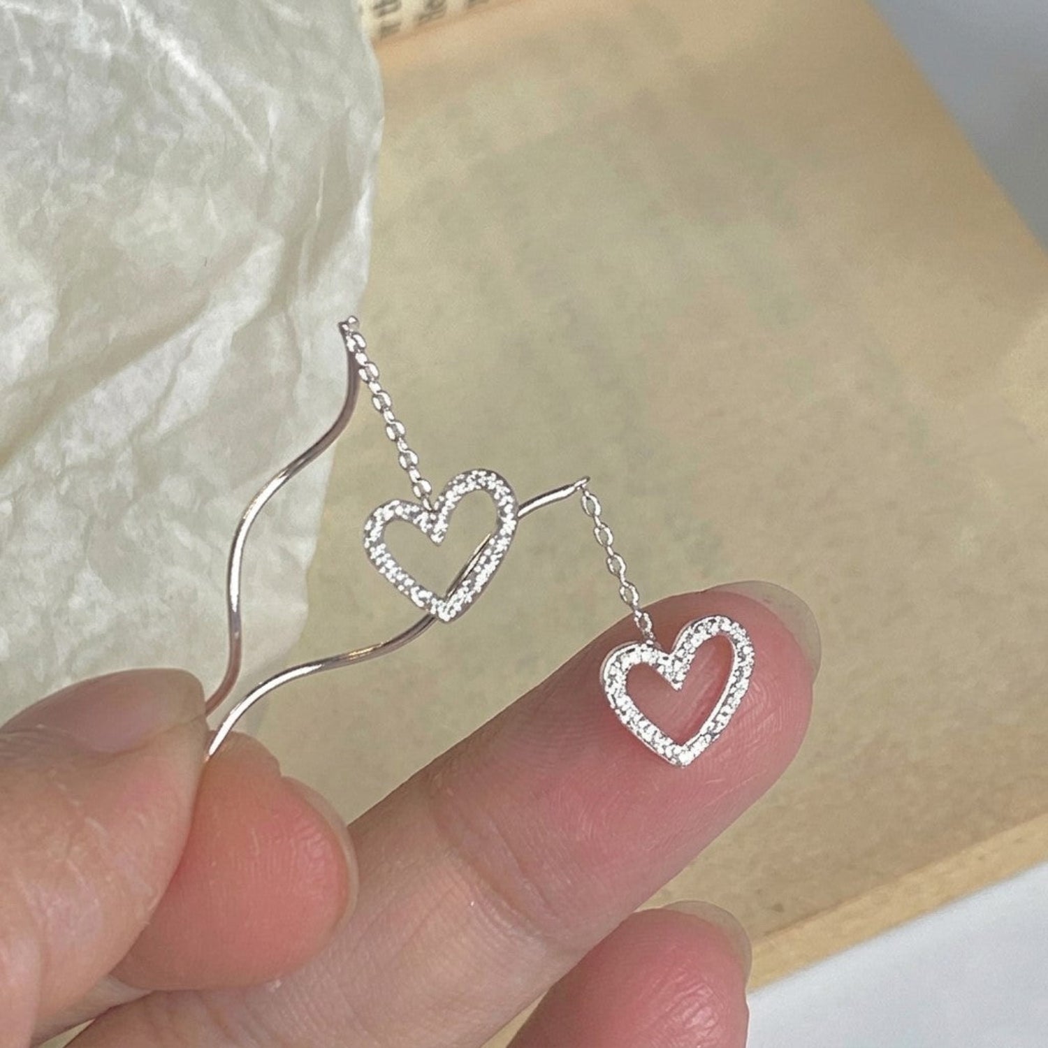 Silver Heart Wavy Drop Earrings JLT13815