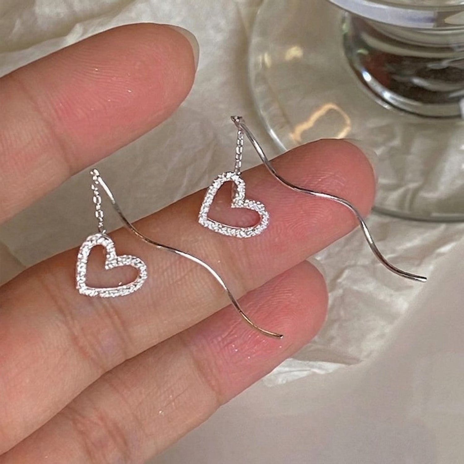 Silver Heart Wavy Drop Earrings JLT13815
