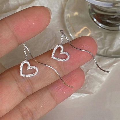 Silver Heart Wavy Drop Earrings JLT13815