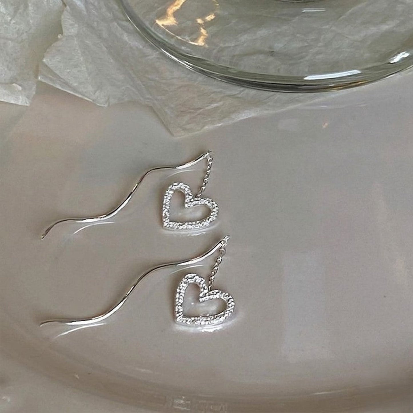 Silver Heart Wavy Drop Earrings JLT13815