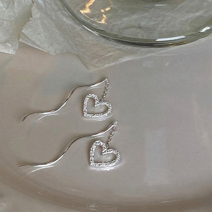 Silver Heart Wavy Drop Earrings JLT13815