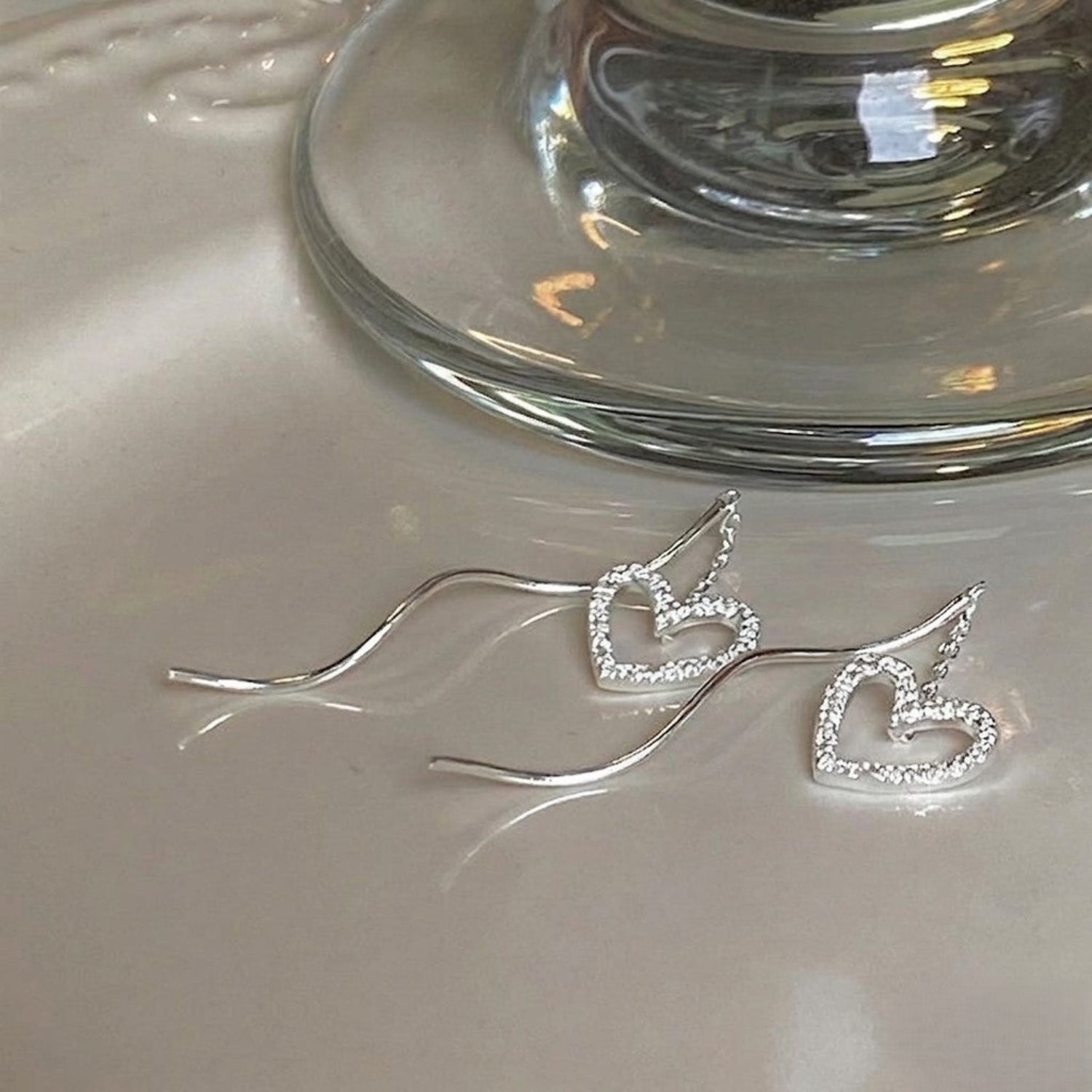Silver Heart Wavy Drop Earrings JLT13815