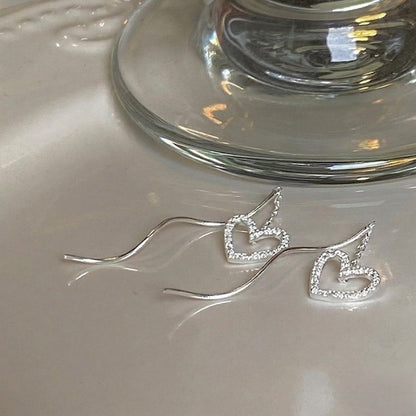 Silver Heart Wavy Drop Earrings JLT13815