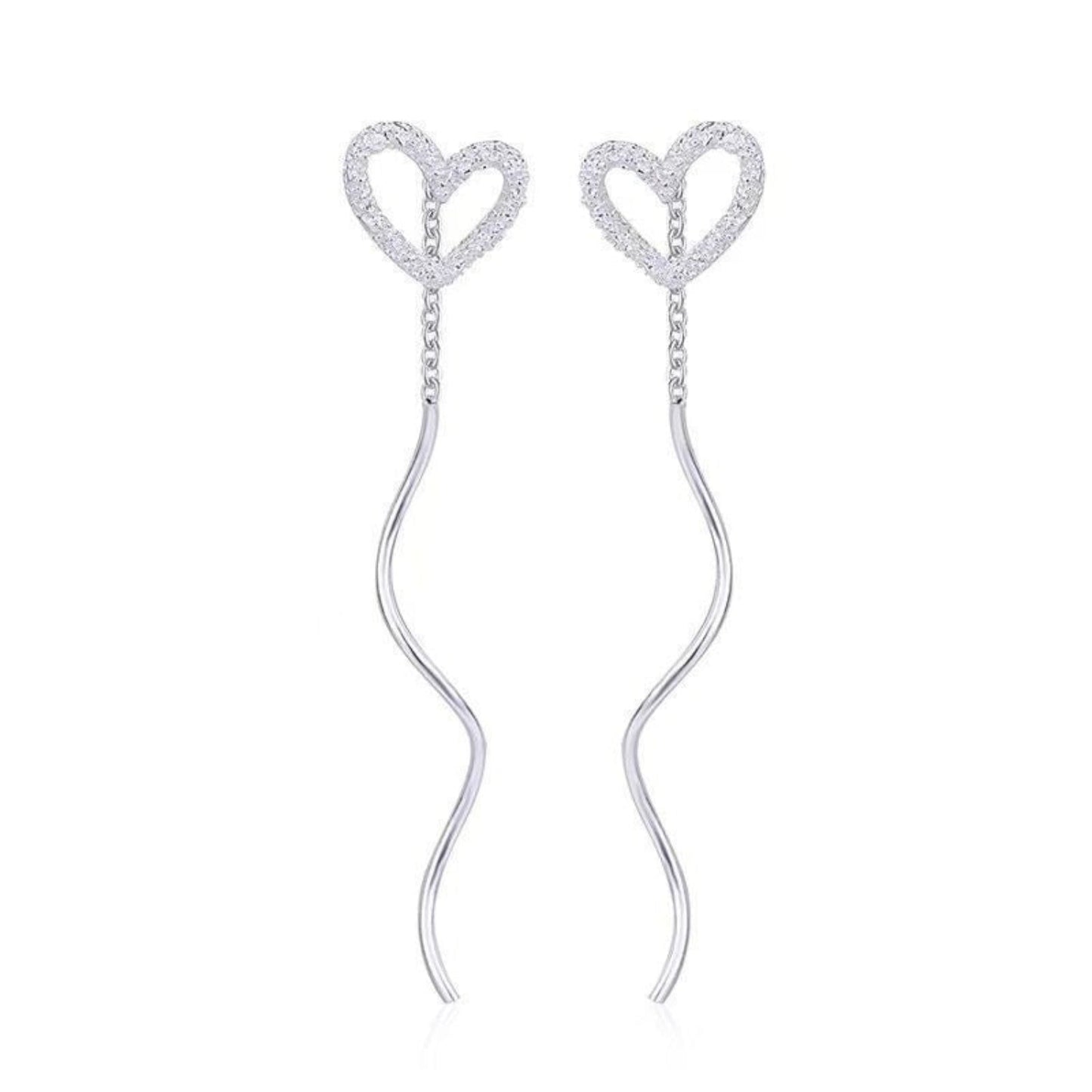 Silver Heart Wavy Drop Earrings JLT13815