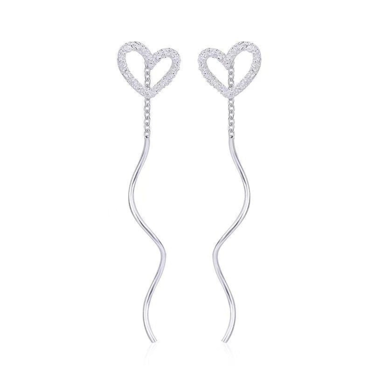 Silver Heart Wavy Drop Earrings JLT13815