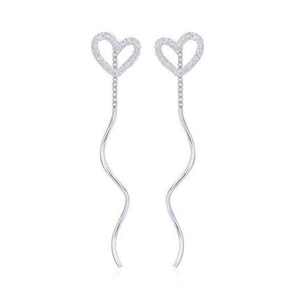 Silver Heart Wavy Drop Earrings JLT13815