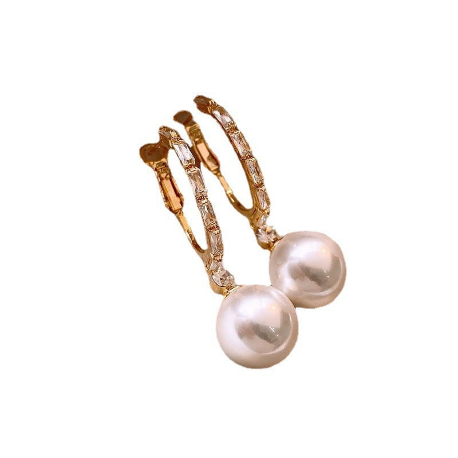 Gold Pearl Crystal Hoop Earrings JLT13816