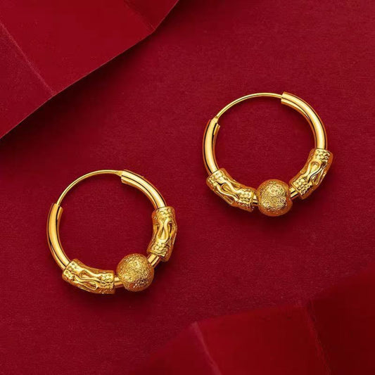 Gold Textured Bead Hoop Earrings JLT13818