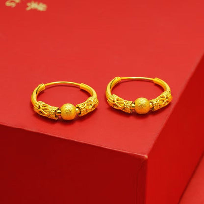 Gold Textured Bead Hoop Earrings JLT13818