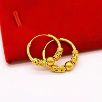 Gold Textured Bead Hoop Earrings JLT13818