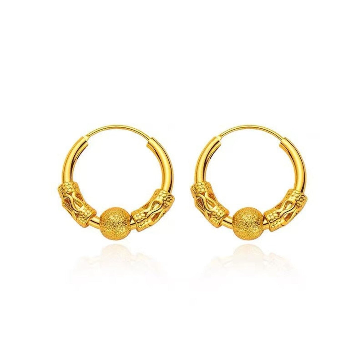 Gold Textured Bead Hoop Earrings JLT13818