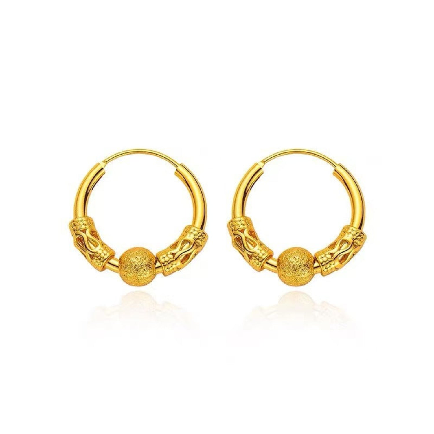 Gold Textured Bead Hoop Earrings JLT13818