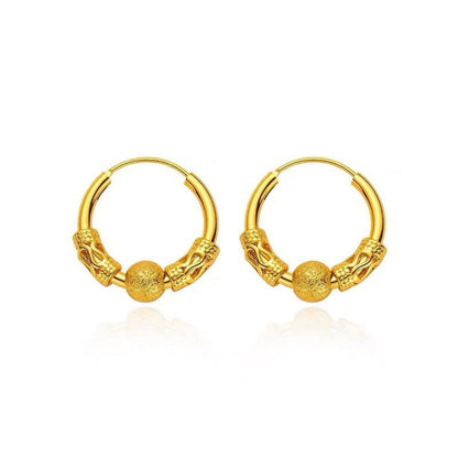 Gold Textured Bead Hoop Earrings JLT13818