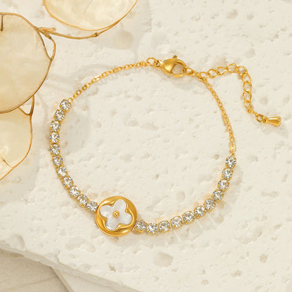 Minimalist Gold-Tone Bracelet with Dainty Floral Design and Crystals JLTB0696