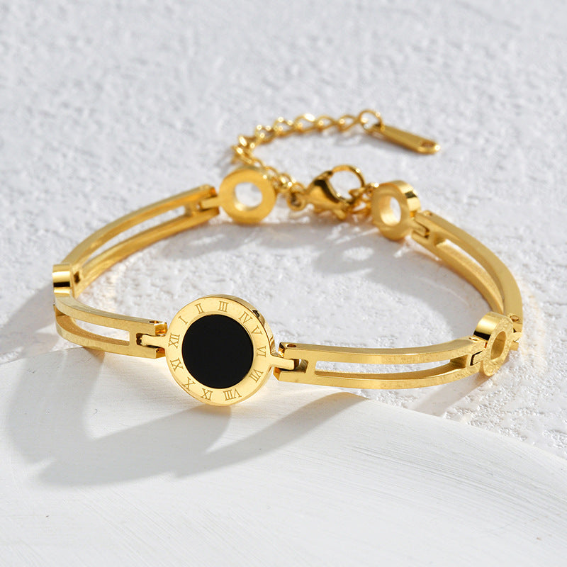 Stylish Gold Bracelet with Black Center and Sleek Watch Design JLTB0701