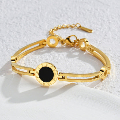 Stylish Gold Bracelet with Black Center and Sleek Watch Design JLTB0701