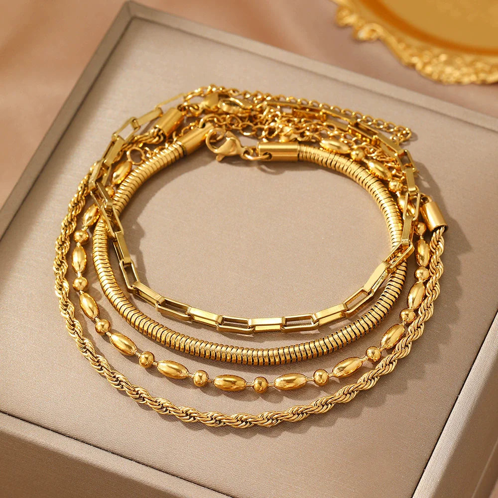 starfish braided bracelet summer beach shell rice bead hand jewelry 4-piece set JLTB0707
