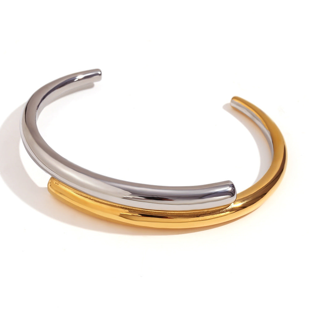 Double layer Staggered Dual-Tone Open bracelet JLTB0741