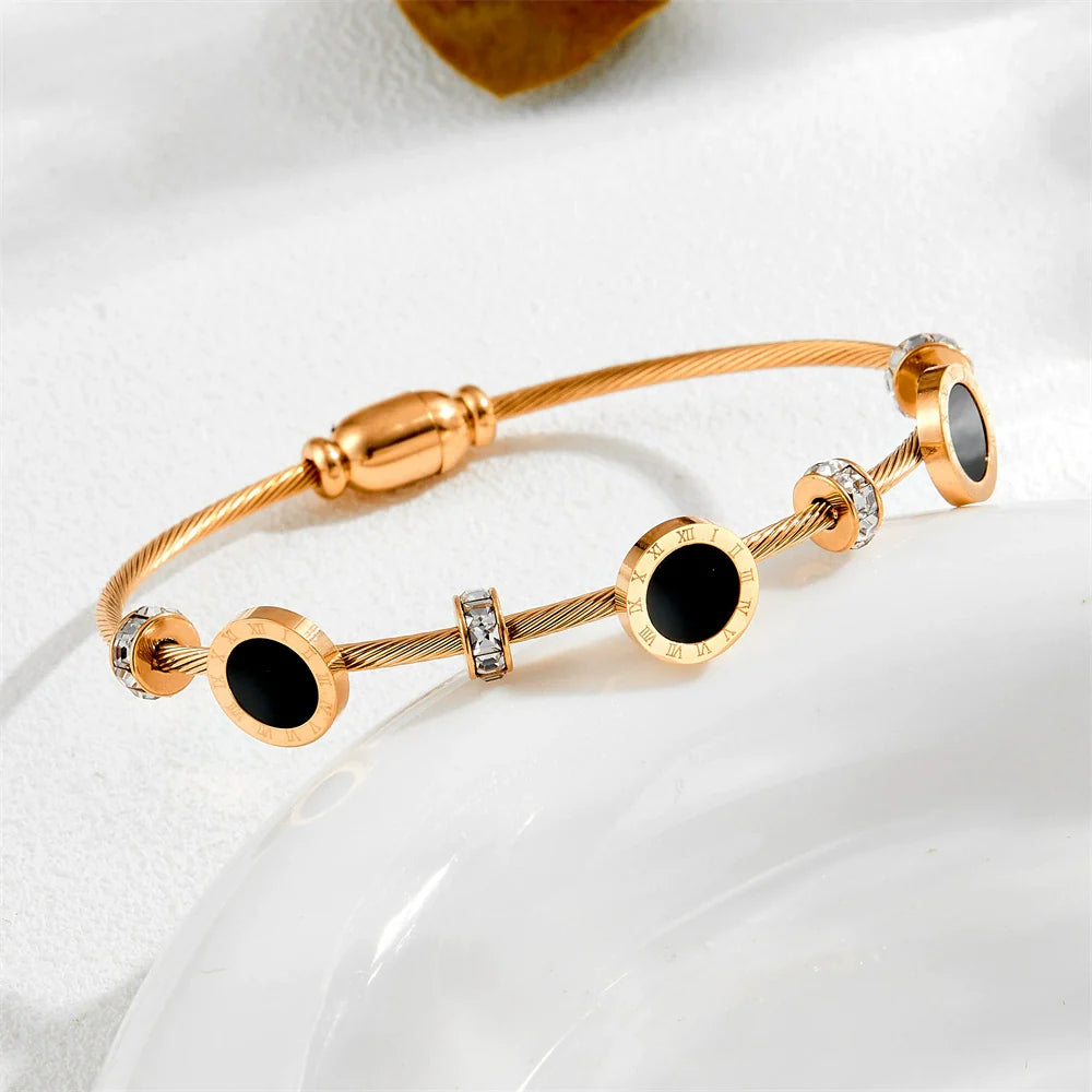 Rose Gold Cable Wire Bracelet with Black Enamel JLTB0847