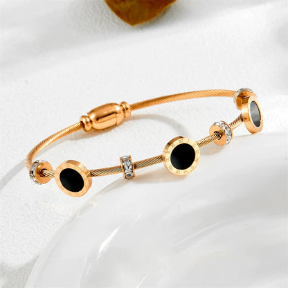 Rose Gold Cable Wire Bracelet with Black Enamel JLTB0847