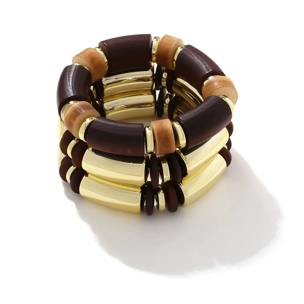 Bold Luxe Barrel Bead Bracelet – Gold & Earthy Brown Design JLTB0856 - Pack of 3
