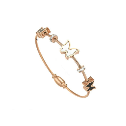 Just Lil Things Rose Gold Butterfly Charm Cable Wire Bracelet JLTB0866