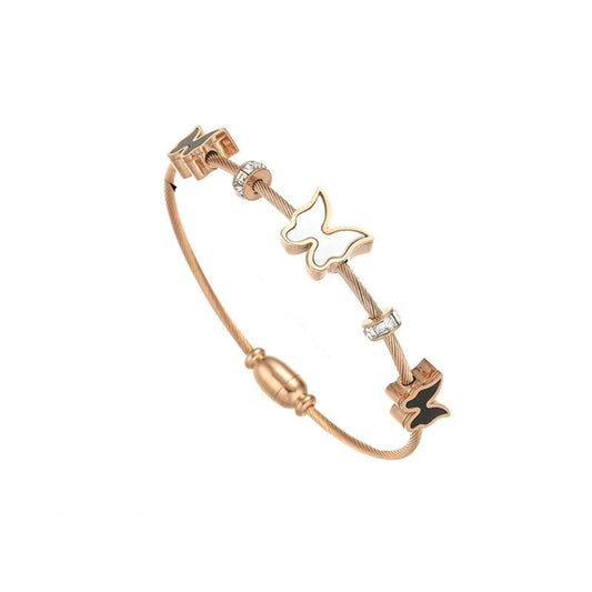 Just Lil Things Rose Gold Butterfly Charm Cable Wire Bracelet JLTB0866