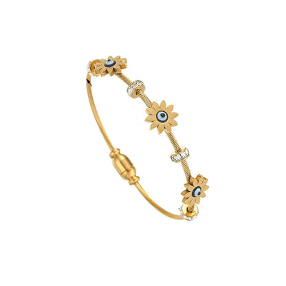 Just Lil Things Golden Daisy Evil Eye Cable Wire Bracelet JLTB0867