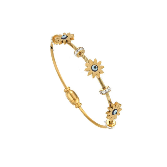 Just Lil Things Golden Daisy Evil Eye Cable Wire Bracelet JLTB0867