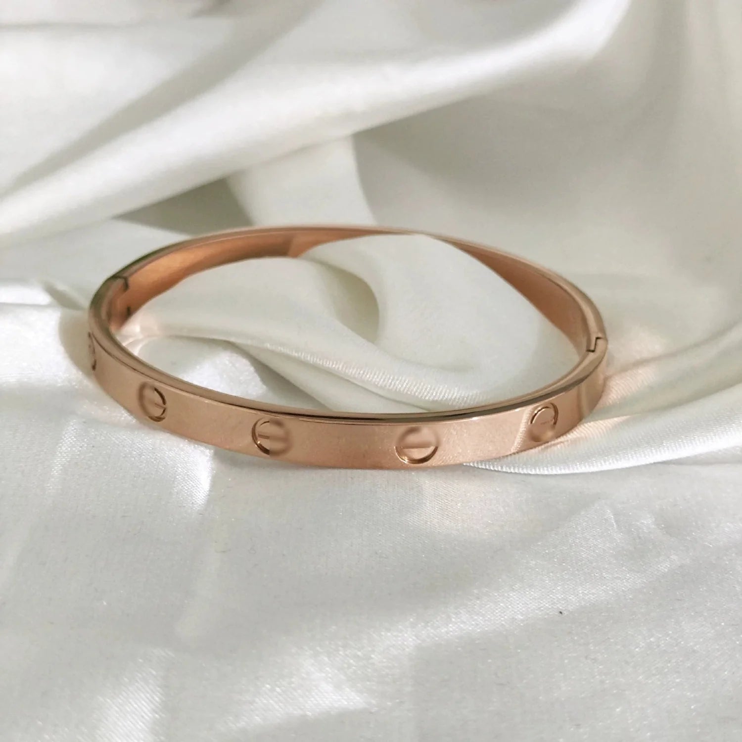 Just Lil Things Classic Rose-Gold Screw Motif Bangle JLTB0874