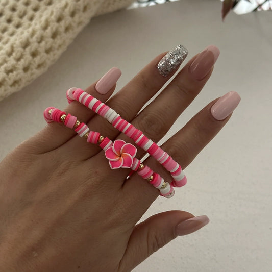 Just Lil Things Pink Paradise Flower Bead Bracelet Set JLTB0880 - pack of 2