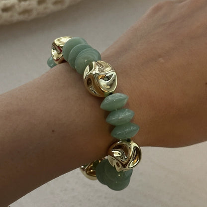 Just Lil Things Elegant Swirl Green and Gold Bead Bracelet JLTB0881