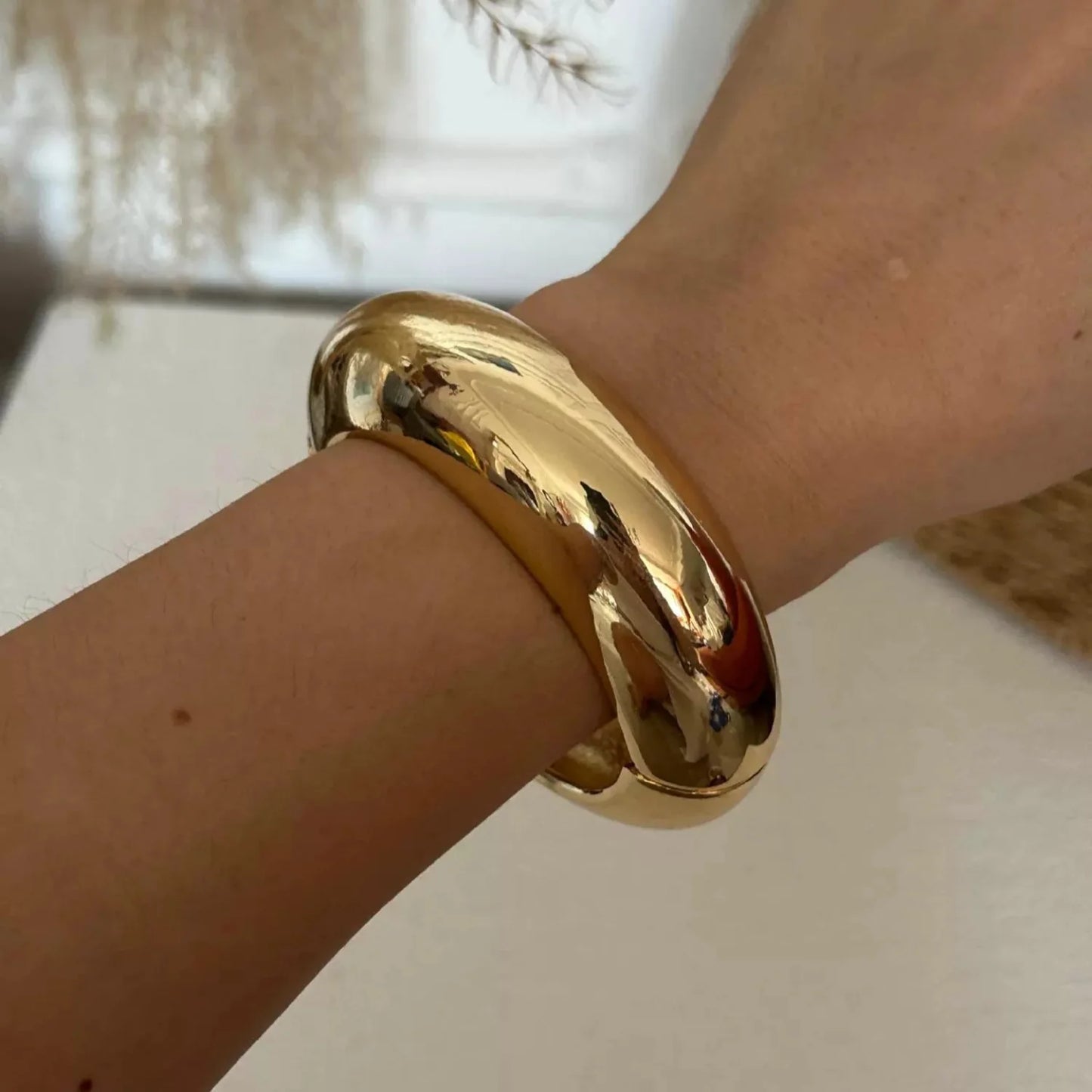 Just Lil Things Polished Gold Chunky Dome Cuff Bracelet Design JLTB0915