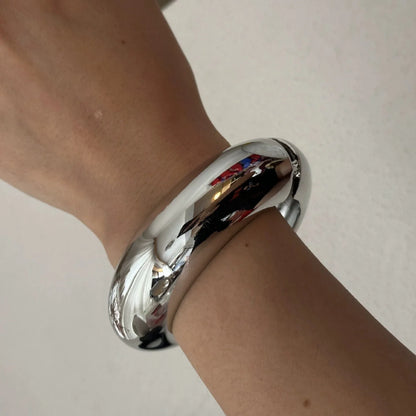 Just Lil Things Polished Silver Dome Chunky Cuff Bracelet Design JLTB0916