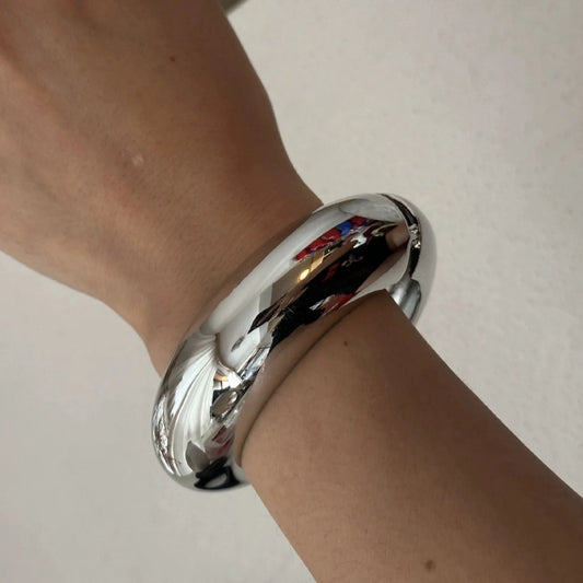Just Lil Things Polished Silver Dome Chunky Cuff Bracelet Design JLTB0916