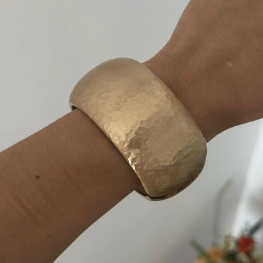 Just Lil Things Hammered Matte Gold Wide Cuff Bracelet Design JLTB0917