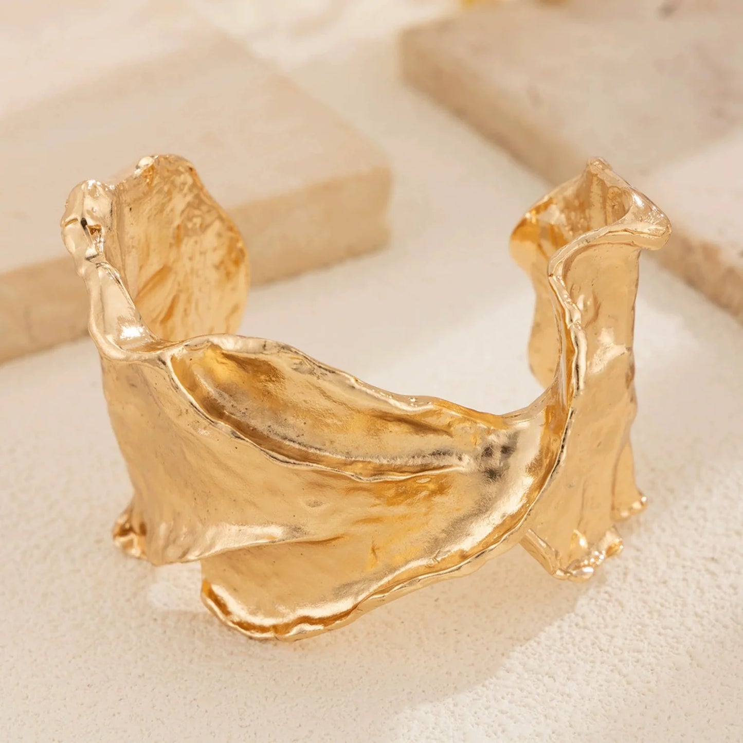 Just Lil Things Sculpted Gold Textured Cuff Bracelet Design JLTB0929