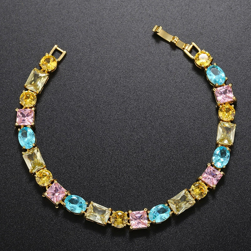 Just Lil Things Gold Bracelet with Multicolor Gemstone Design JLTB0936