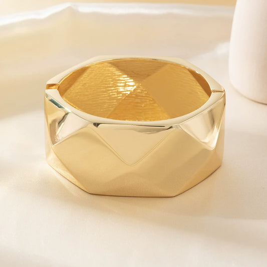 Just Lil Things Gold-Tone Faceted Geometric Statement Bangle Bracelet JLTB0940