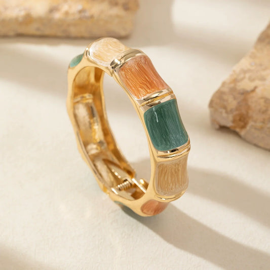 Just Lil Things Gold-Tone Enamel Bamboo-Style Bracelet in Pastel Hues JLTB0950