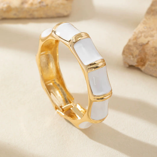 Just Lil Things Gold-Tone Enamel Bamboo-Style Bracelet in Classic White JLTB0951