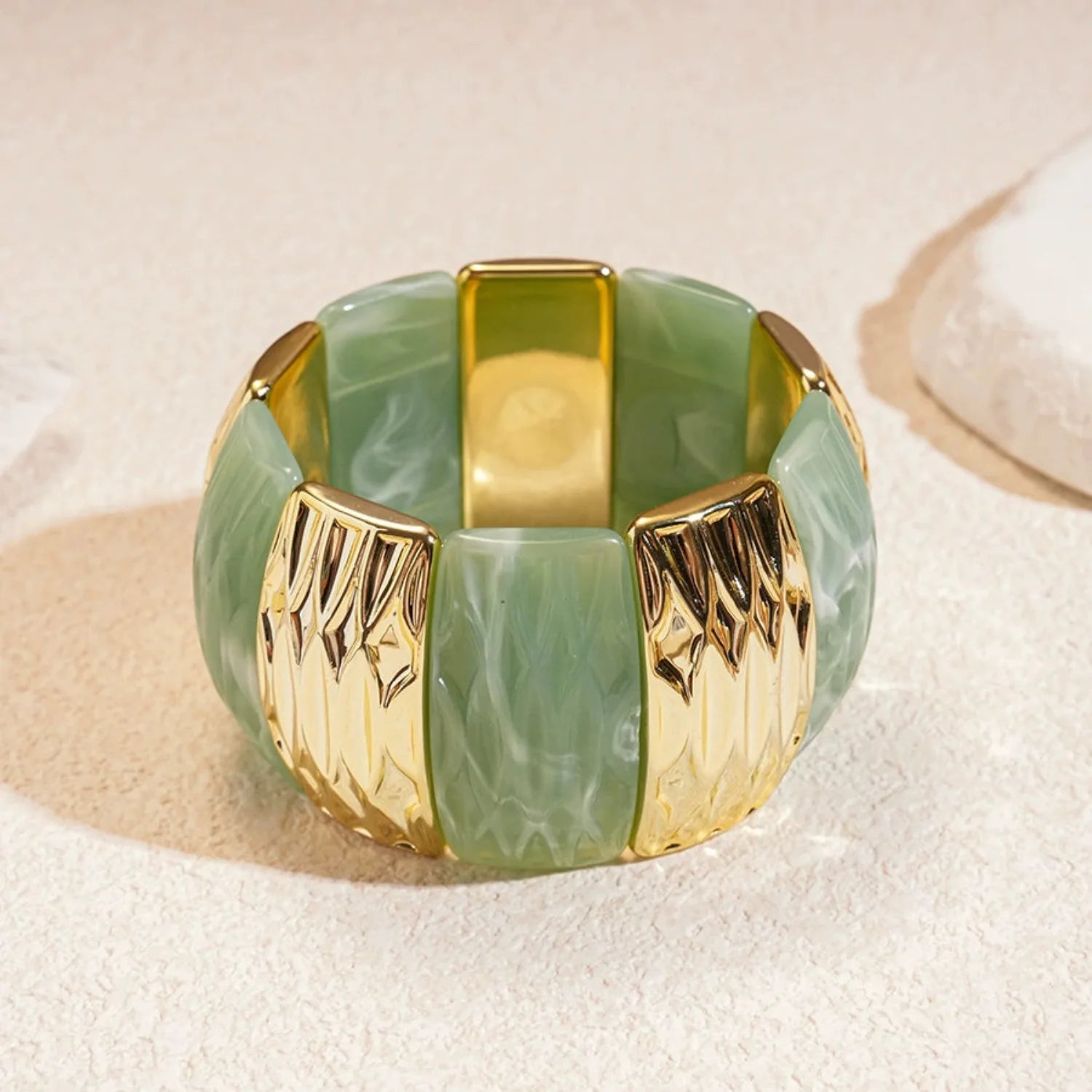Just Lil Things Chunky Sage Green Resin & Textured Metal Wide Bracelet JLTB0954