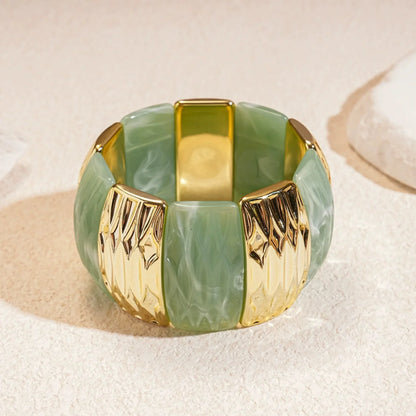 Just Lil Things Chunky Sage Green Resin & Textured Metal Wide Bracelet JLTB0954