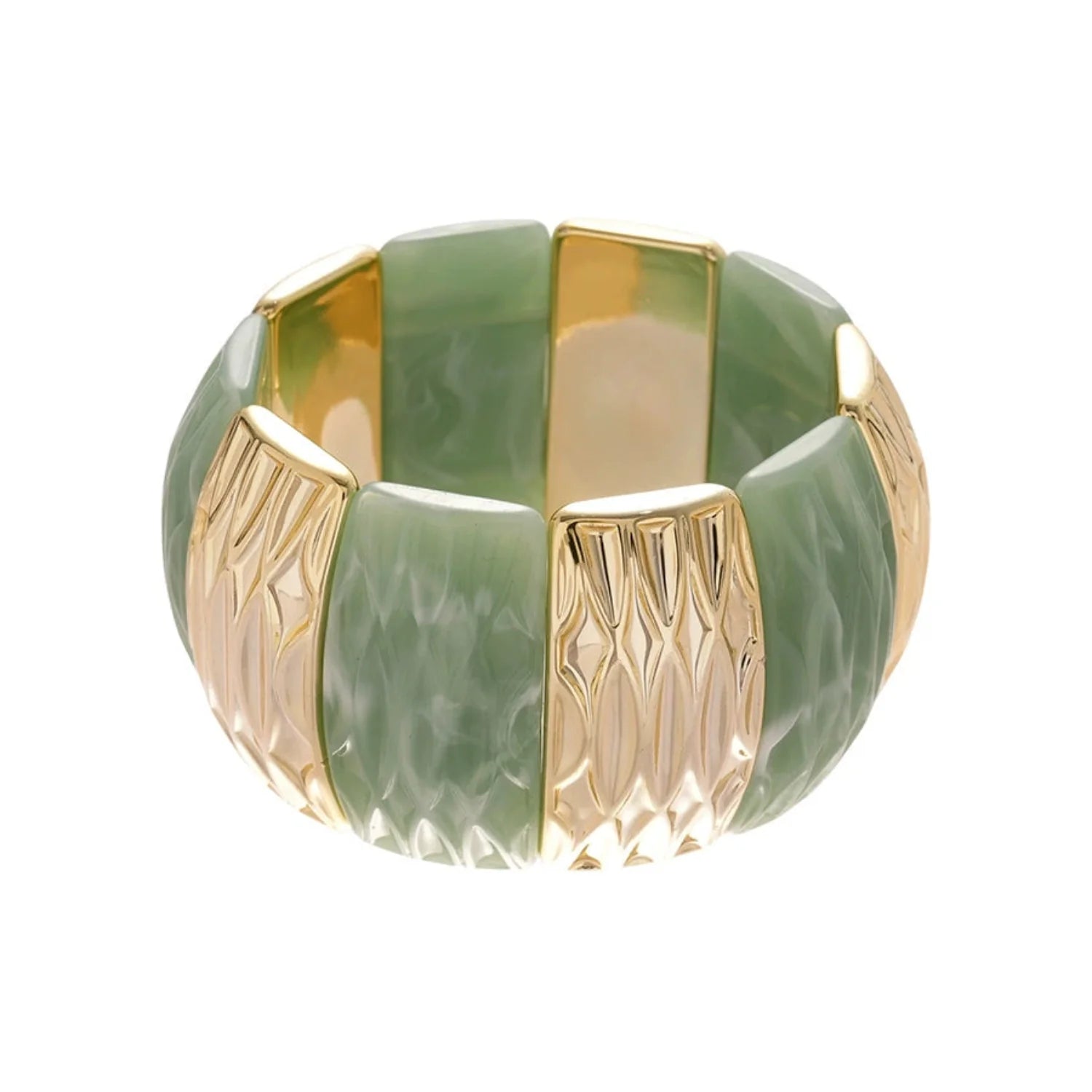 Just Lil Things Chunky Sage Green Resin & Textured Metal Wide Bracelet JLTB0954