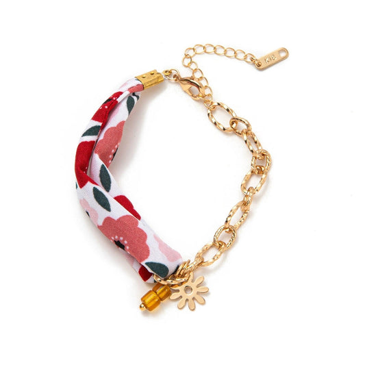 Just Lil Things Sunset Bloom Fabric & Chain Charm Bracelet JLTB0963