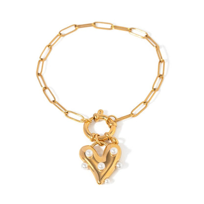 Just Lil Things Pearl Heart Charm Chain Bracelet JLTB0972