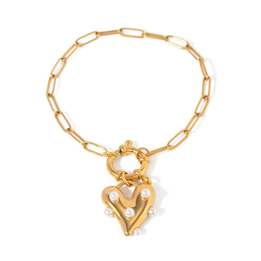 Just Lil Things Pearl Heart Charm Chain Bracelet JLTB0972